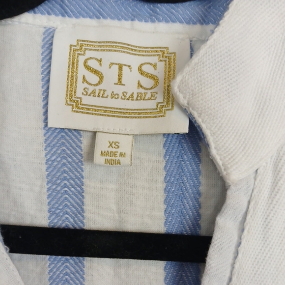 Sail To Sable XS White Blue Striped Jacquard Classic Tunic Dress Mini Shift - Picture 10 of 11